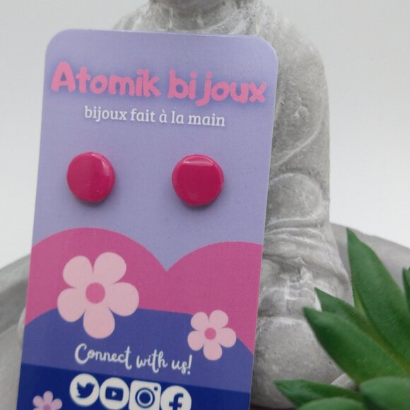 Handmade pink polymer clay earrings. Boucles d'oreilles fait à la main - Picture 3 of 6